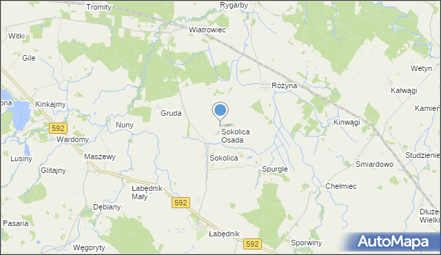 mapa Sokolica Osada, Sokolica Osada na mapie Targeo